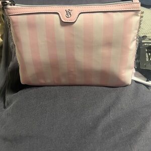 Victoria's Secret Pink and White Striped Cosmetic Bag